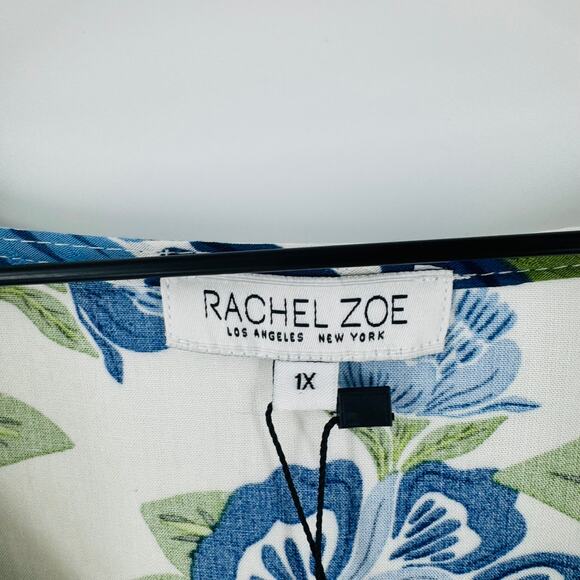Rachel Zoe NWT Blue Floral Ruffle Sleeve Top Size 1X Boho Resort Blouse - Picture 3 of 9